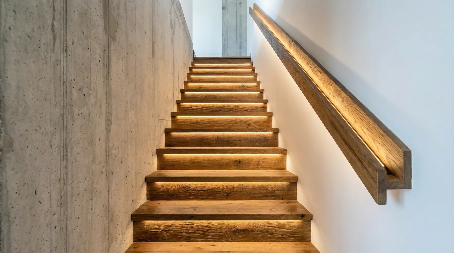 Escalier de chêne éclairé