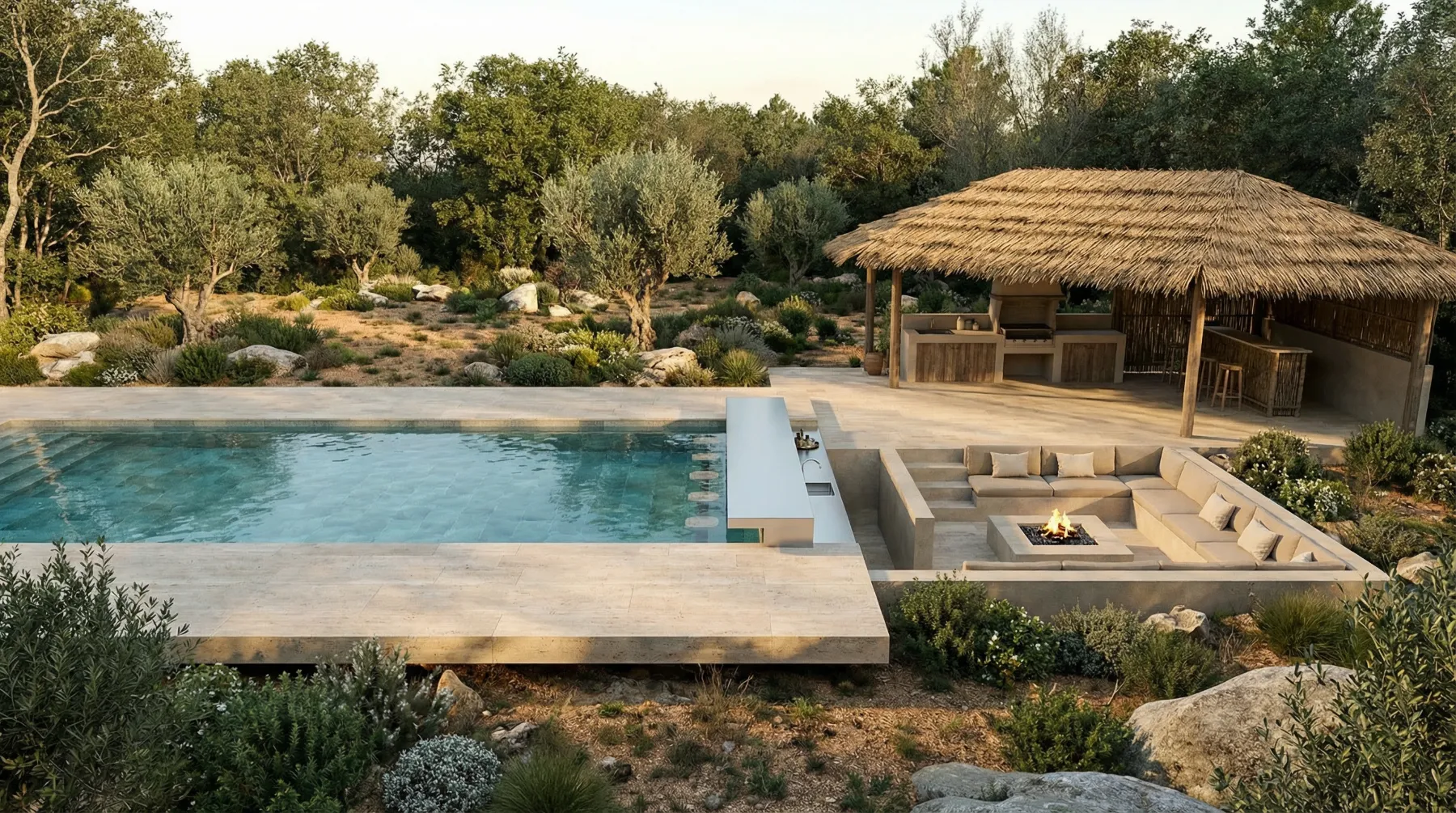 Le pool house et le salon de feu
